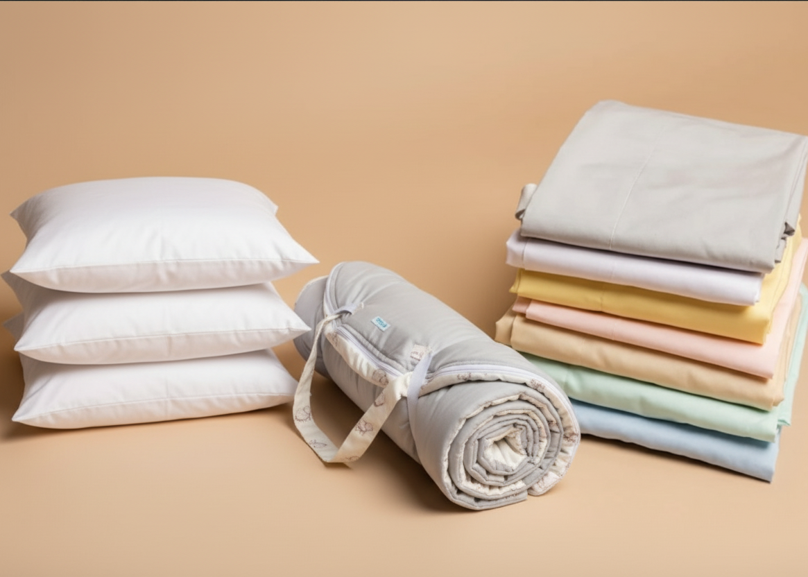 almofada + saco de cama + lençol